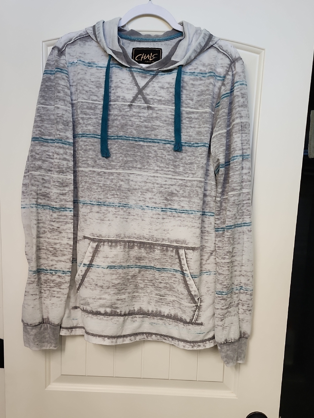 Chalc Men's Gray Hoodie with Teal Stripe Details